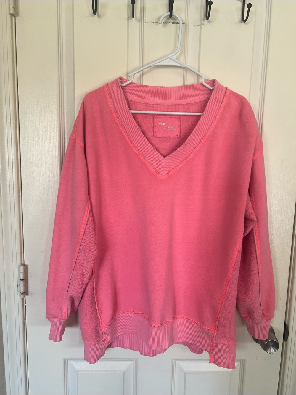 Aerie Pink Oversized V Neck Inside Out Sweatshirt Size Small P
